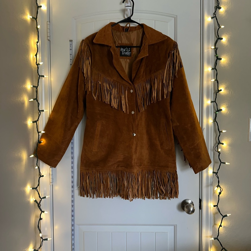 Handmade XL Brown Fringe Suede Jacket